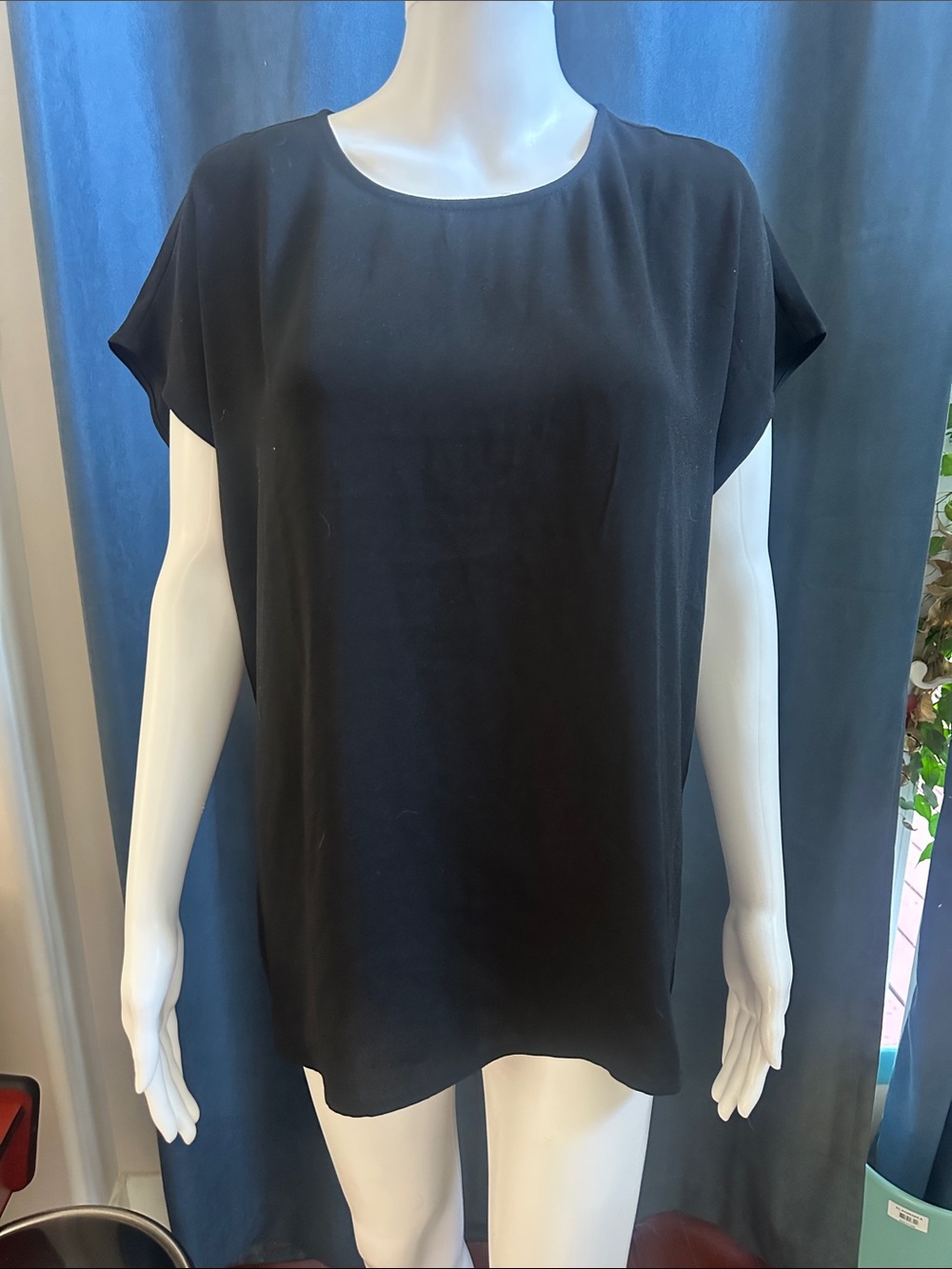 Halogen Nordstrom Black Cap Sleeve Dolman Woven Blouse Top L EUC